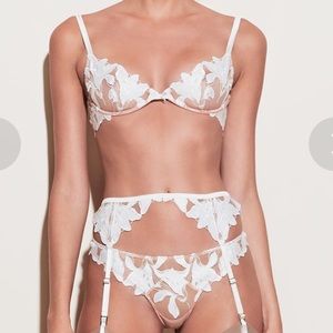 Fleur du Mal LILY PLUNGE SET-  DEMI BRA, THONG and GARTER- Complete Set!